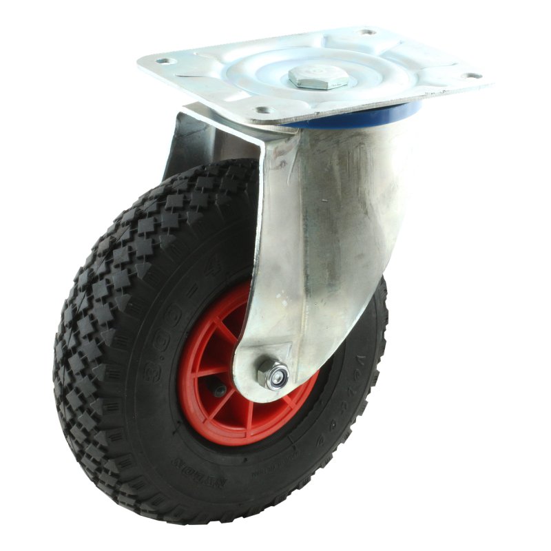 roulette pivotante 3.00-4 2.10x4 ET0 roulement à rouleaux Ø20 NL75mm plastique V-6605 Rouge 91 montage de la plaque roulement à