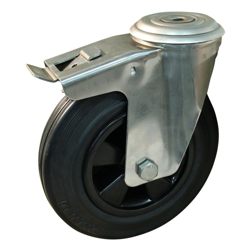 roulette pivotante avec frein 200mm série 01 ᠆ 30 trou pour boulon roulement à aiguilles éxécution inox