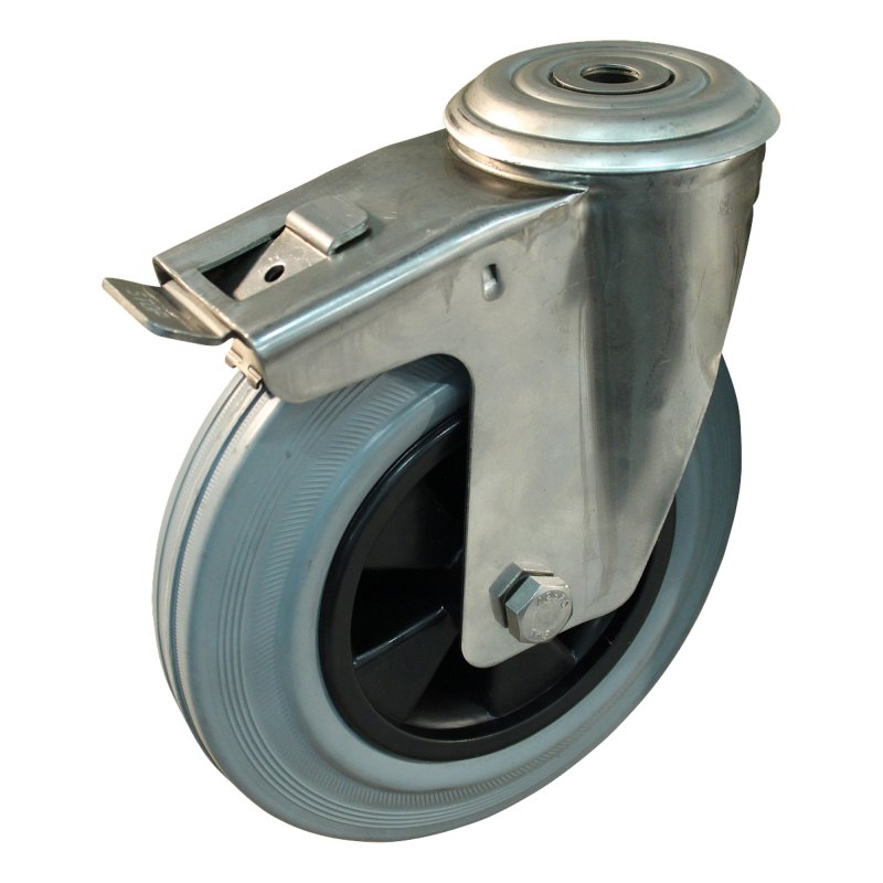roulette pivotante avec frein 200mm serie 11 ᠆ 30 trou pour boulon roulement à aiguilles éxécution inox