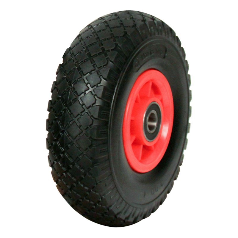 pneu en PU + roue + roulement à billes Ø20 NL75mm plastique Rouge 3.00x4 bloc 2.10X4