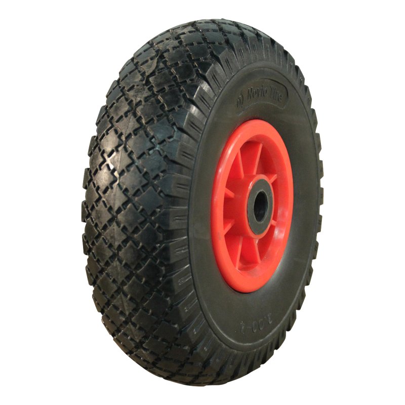 pneu en PU + roue + palier lisse Ø20 NL75mm plastique Rouge 3.00x4 bloc 2.10X4