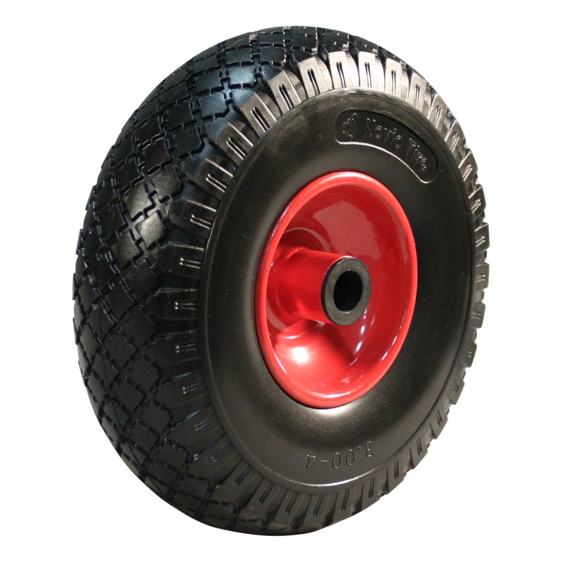 pneu en PU + roue + roulement à rouleaux Ø20 NL75mm métal Rouge 3.00x4 bloc 2.10X4