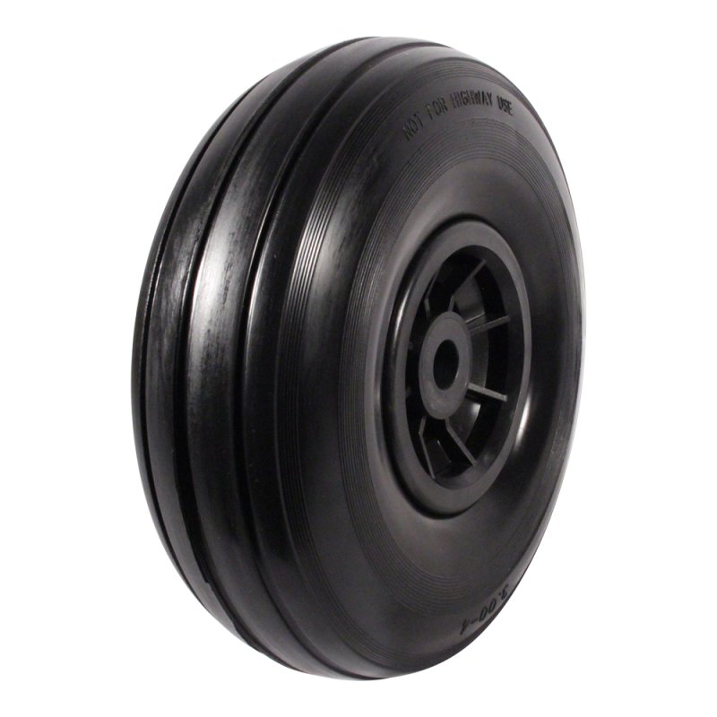 pneu en PU + roue + palier lisse Ø20 NL60mm plastique noir 3.00x4 ligne 2.10X4