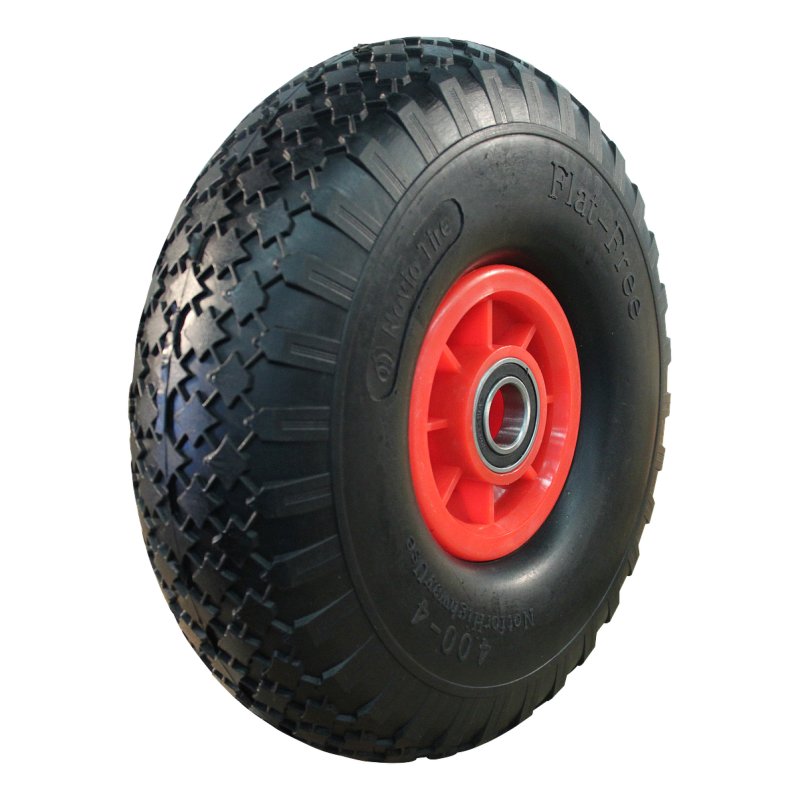 pneu en PU + roue + roulement à billes Ø25 NL75mm plastique Rouge 4.00x4 bloc 2.10X4