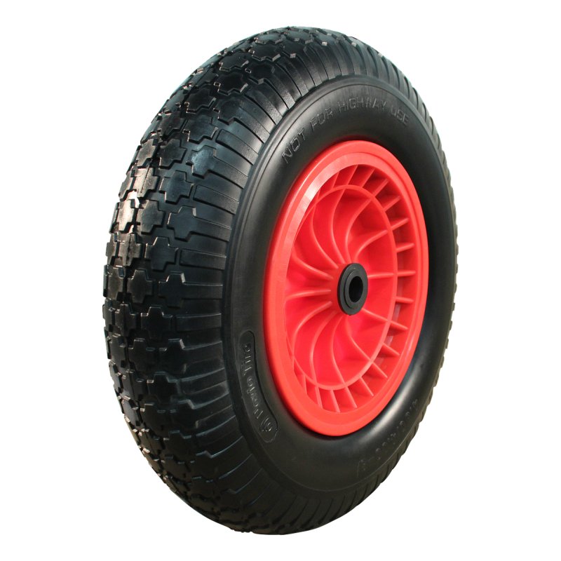 pneu en PU + roue + roulement à rouleaux Ø20 NL75mm plastique Rouge 4.00x8 bloc 2.50Ax8
