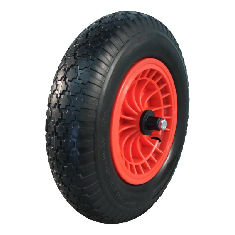 pneu en PU + roue + roulement à rouleaux Ø20 NL75mm plastique Rouge 4.00x8 bloc 2.50Ax8