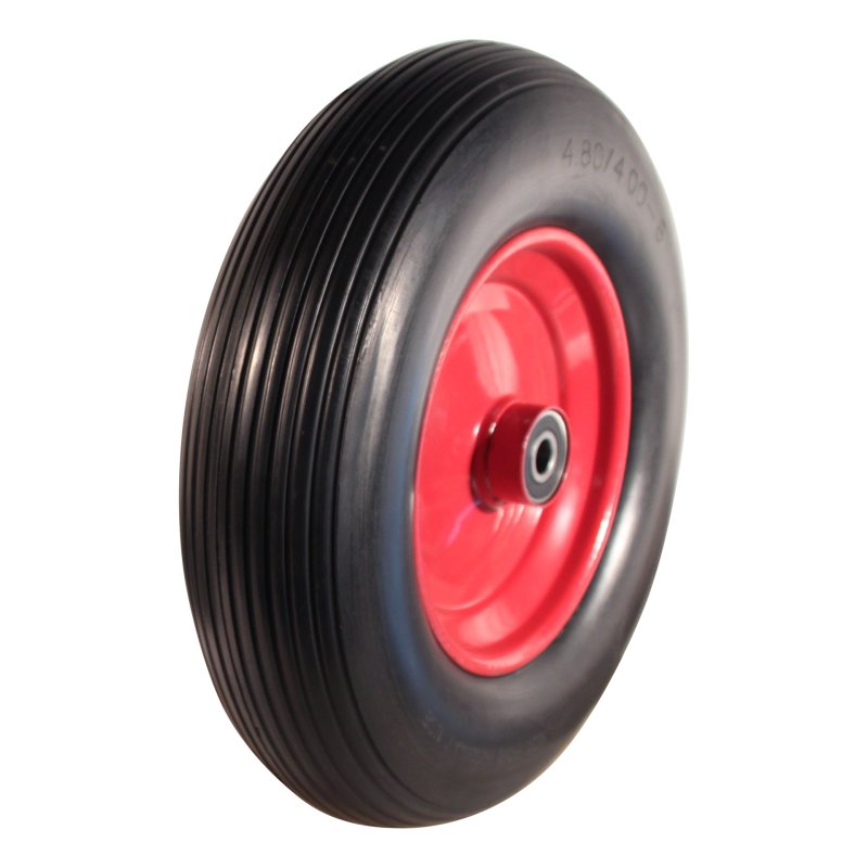 pneu en PU + roue + roulement à billes Ø20 NL75mm métal Rouge 4.00x8 ligne 2.50Ax8
