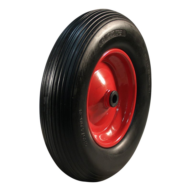 pneu en PU + roue + roulement à rouleaux Ø20 NL75mm métal Rouge 4.00x8 ligne 2.50Ax8