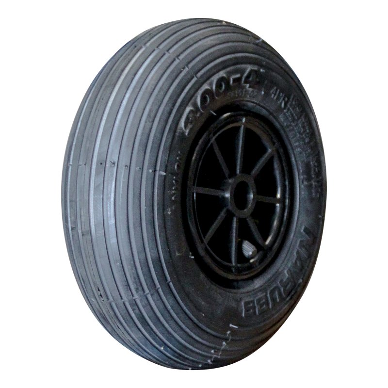 pneu + roue 3.00-4 2.10x4 ET0 palier lisse Ø20 NL75mm plastique S-2301 noir