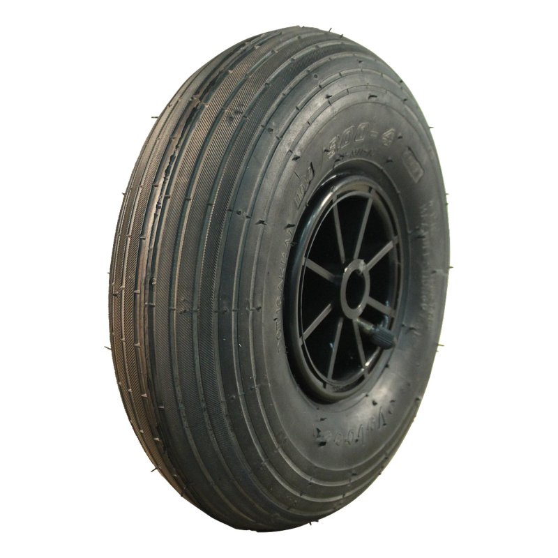 pneu + roue 3.00-4 2.10x4 ET0 palier lisse Ø20 NL75mm plastique V-5501 noir