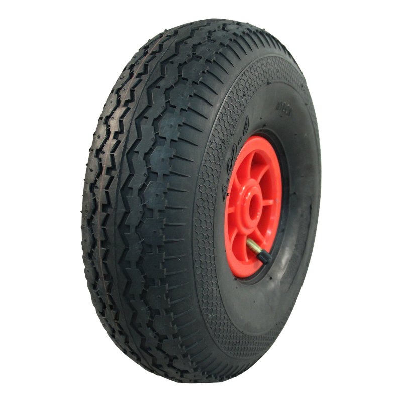 pneu + roue 4.00-4 2.10x4 ET0 roulement à rouleaux Ø20 NL75mm plastique V-6504 Rouge