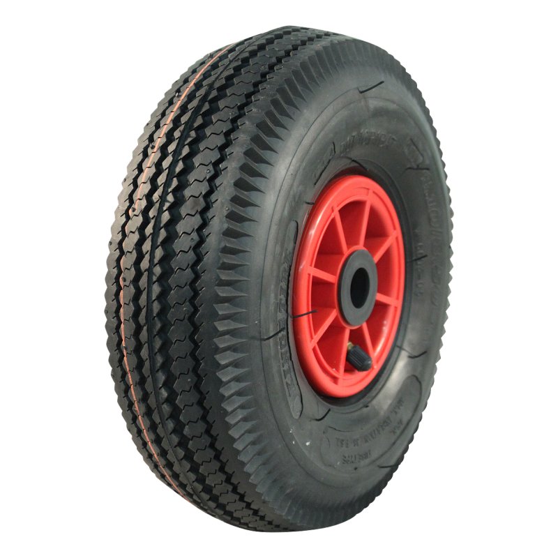 pneu + roue 4.10/3.50-4 2.10x4 ET0 roulement à rouleaux Ø20 NL75mm plastique V-6603 Rouge