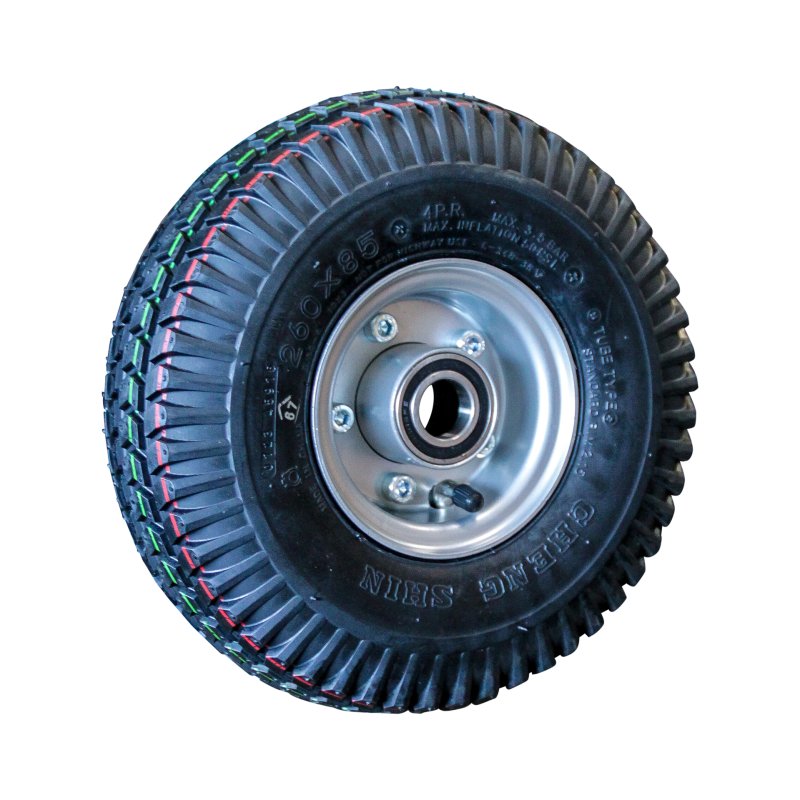 pneu + roue 3.00-4 (260x85) 2.10-4H2 ET0 roulement à billes Ø25 NL75mm métal C-248 gris argent