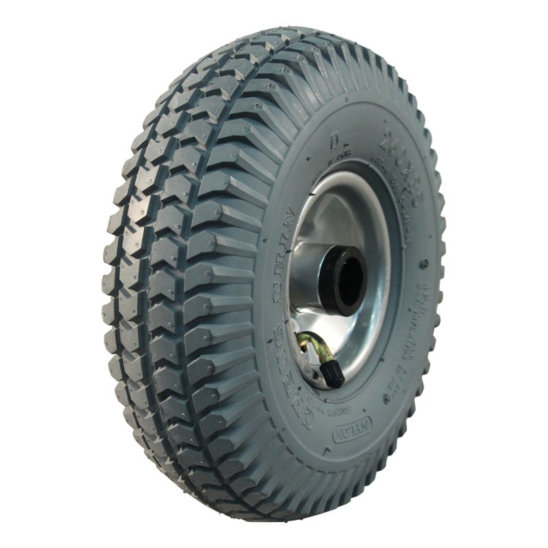pneu + roue 3.00-4 2.10x4H2 ET0 roulement à rouleaux Ø25 NL75mm métal C-248 gris argent