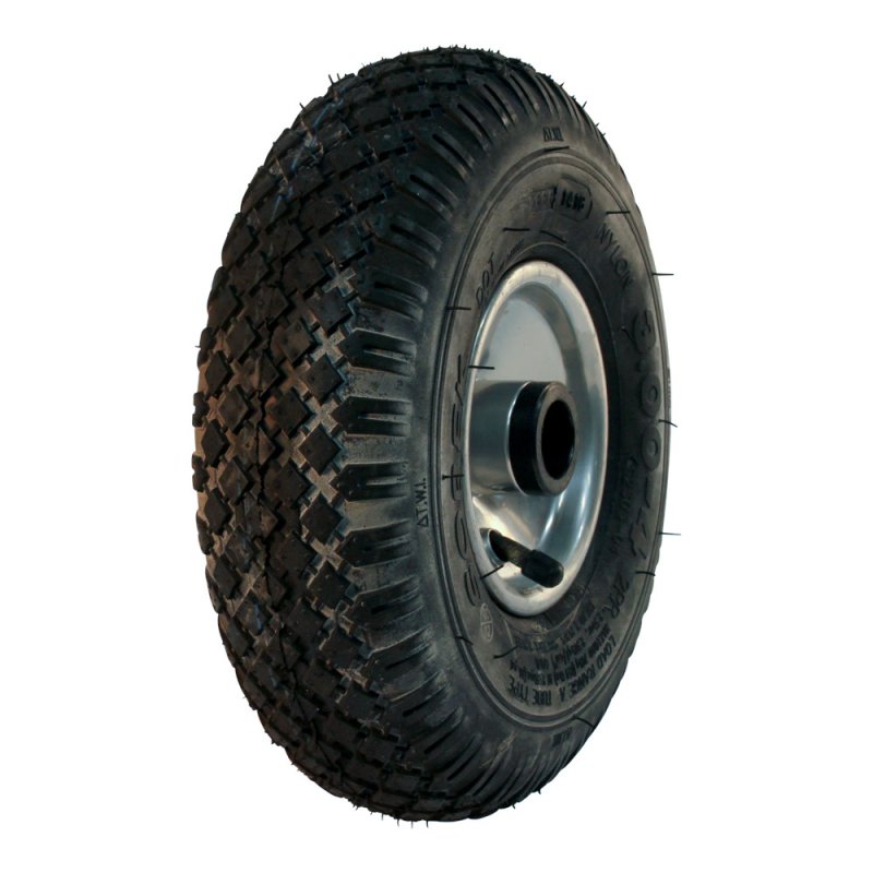 pneu + roue 3.00-4 2.10x4H2 ET0 roulement à rouleaux Ø25 NL75mm métal S-2303 gris argent