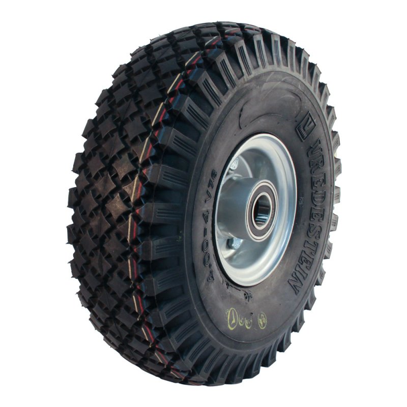 pneu + roue 4.00-4 2.10-4H2 ET0 roulement à billes Ø25 NL75mm métal V-76 extra gris argent