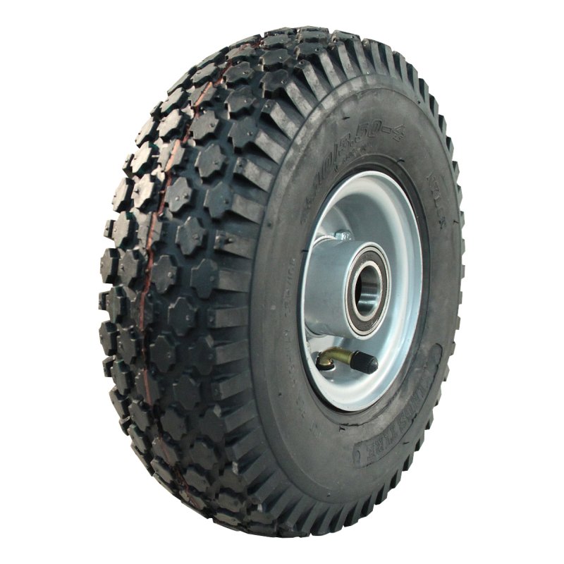 pneu + roue 4.10/3.50-4 2.10-4H2 ET0 roulement à billes Ø25 NL75mm métal V-6602 gris argent