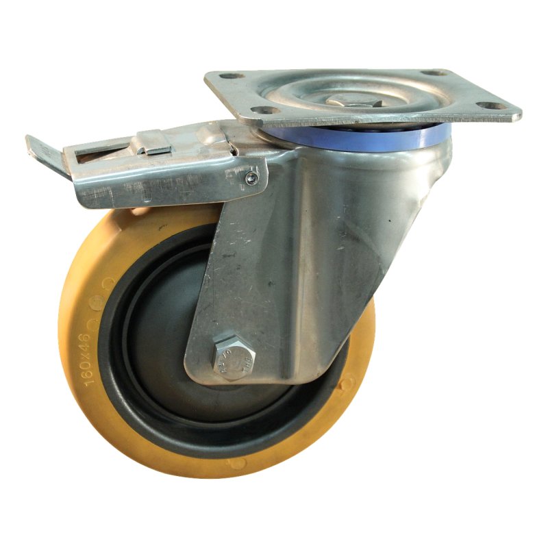 roulette pivotante avec frein 160mm serie 21 ᠆ 35 montage de la plaque Roulement à billes en inox
