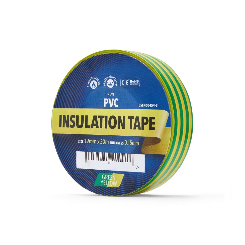 ruban isolant vert/jaune 20m par rouleau