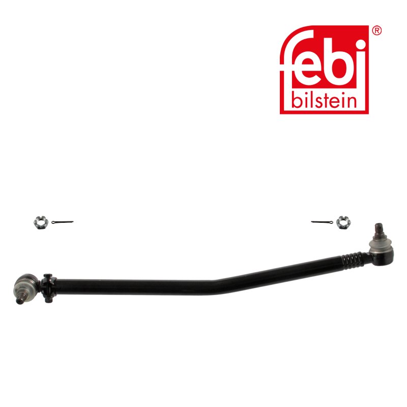 Barre de direction avec contre-écrous et goupilles fendues, entre le boîtier de direction et le premier essieu avant