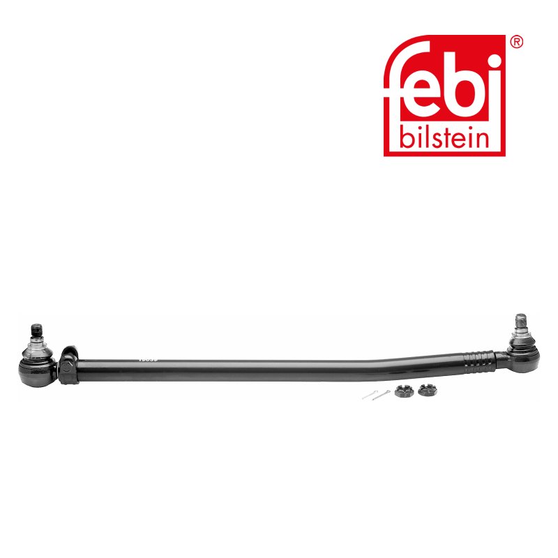 Barre de direction avec contre-écrous et goupilles fendues, entre le boîtier de direction et le premier essieu avant