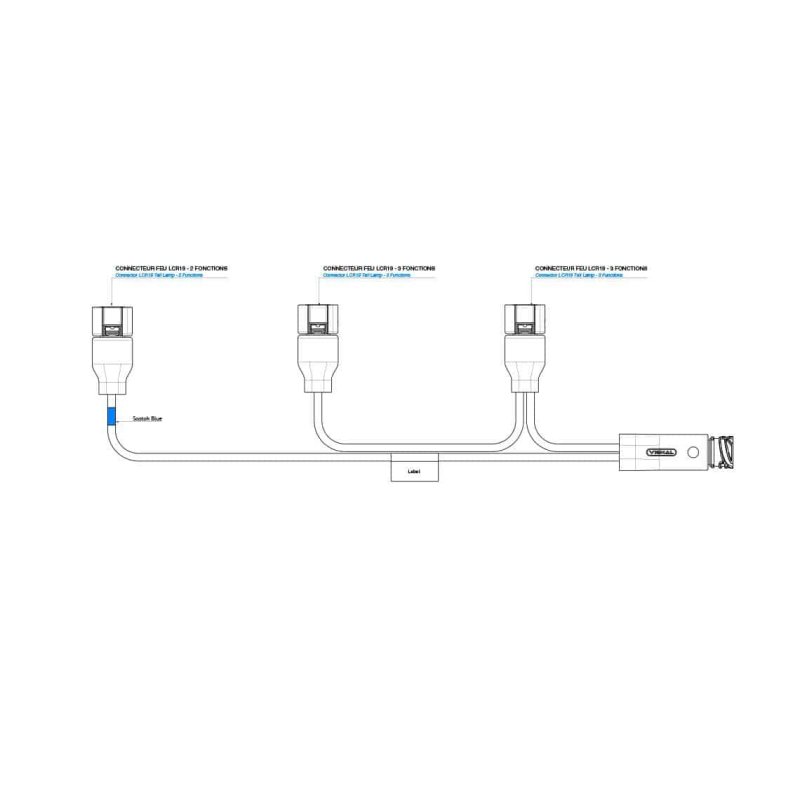 cable 7-PIN AMP vers 3x 4PIN MCP pour lampes LCR19