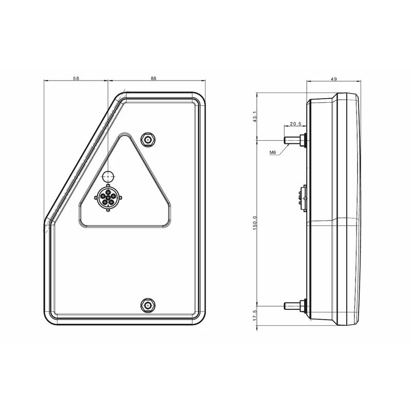 gauche | barre arrière LED | modèle triangle | 12V | 6-fonctions | 100cm. cable