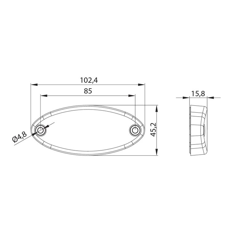 Feu de position LED ovale rouge | 12-24V | câble de 50cm.