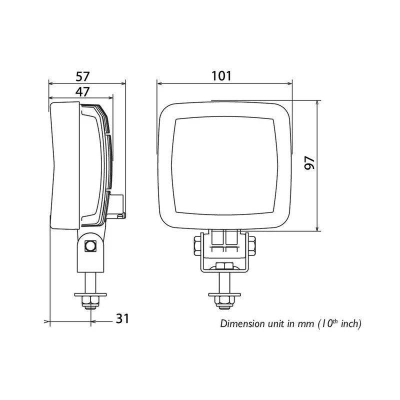 LED ABL ECE-R23 feu de travail 1000lm - 14W - IP69K - connecteur intégré Deutsch