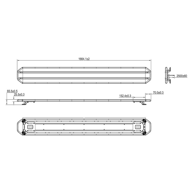 rampe lumineuse LED orange | 1664mm | 12-24V | boîtier de commande inclus