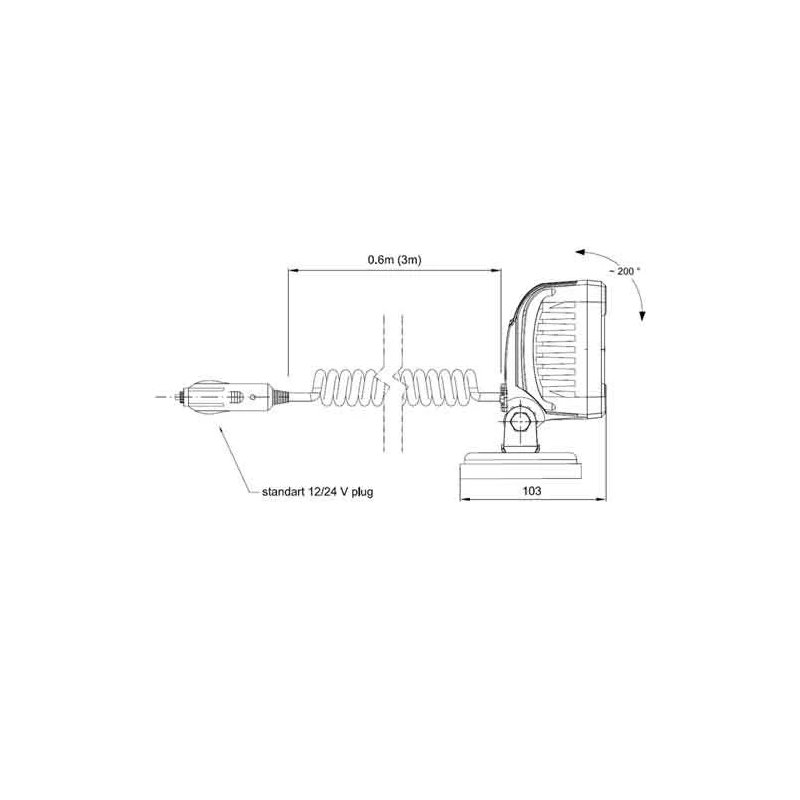 barre de travail LED 1000 lumen sur base magnétique 12-24V 3.0m serpentin électrique
