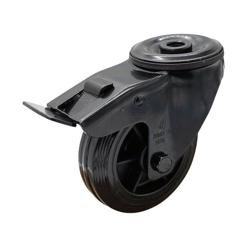 roulette pivotante avec frein 80mm Novio Noir série 06 ᠆ 15 trou pour boulon roulement à rouleaux