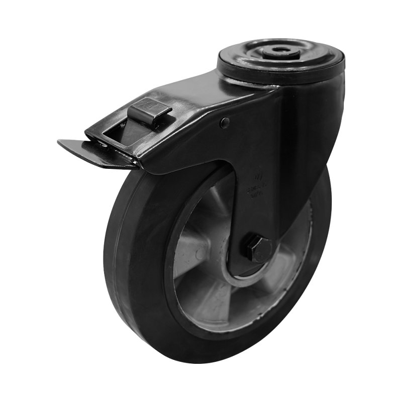 roulette pivotante avec frein 200mm Novio Noir série 10 ᠆ 15 trou pour boulon roulement à billes