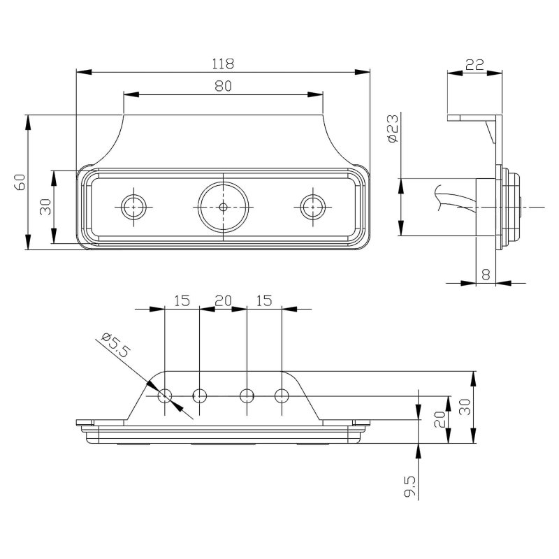 LED markeringslicht | amber | 12-24V | 50cm. kabel | 1,5mm. connector