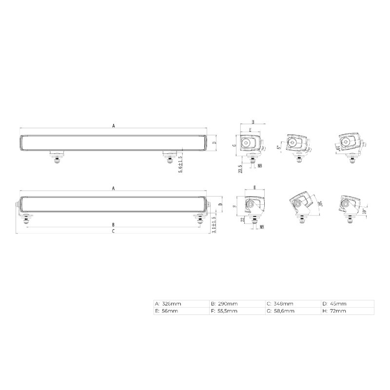LED lightbar Stratos 326mm | incl. R65 flitser | rood-amber DRL