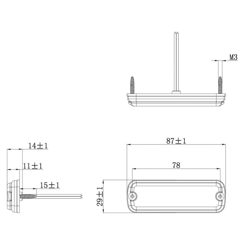 LED R65 flitser 4-LED amber 12-24V 200cm kabel
