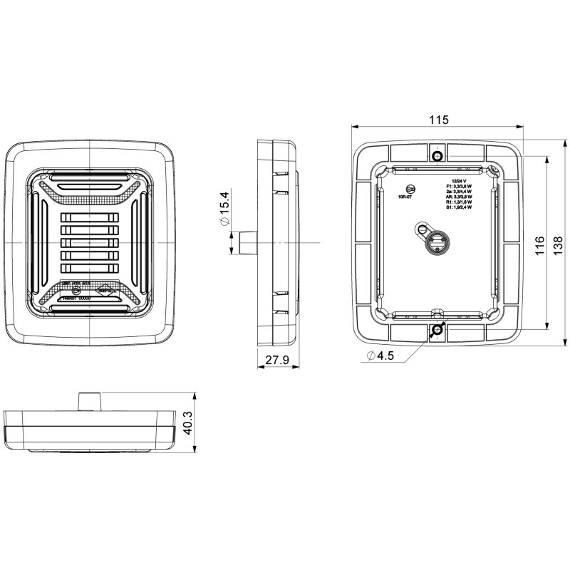 LED achterlicht | chrome | 12-24V | 100cm kabel |H+V montage