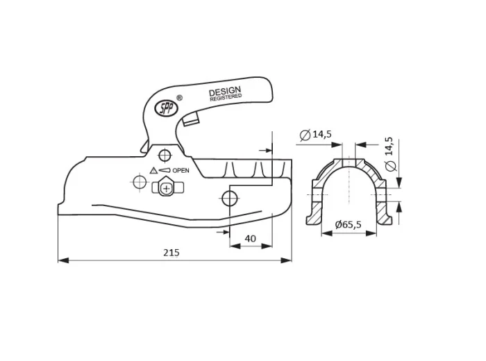 Tête d'attelage freinée 3500 kg – pour timon 65 mm