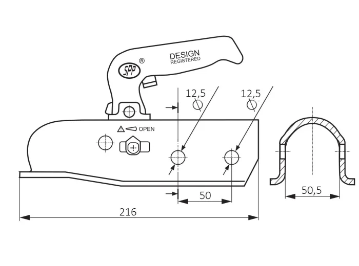 Tête freinée : 50 mm 3000 kg percage horizontal